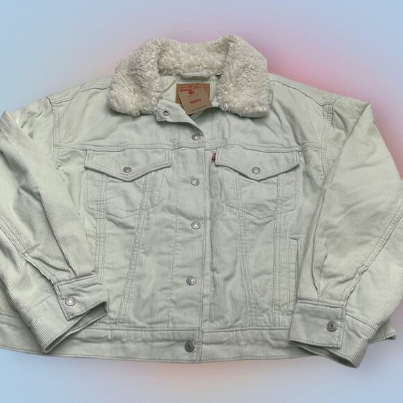 LEVI’s Women’s 2X Light Green BABY CROPPED TRUCKER Jean Jacket - Picture 1 of 3